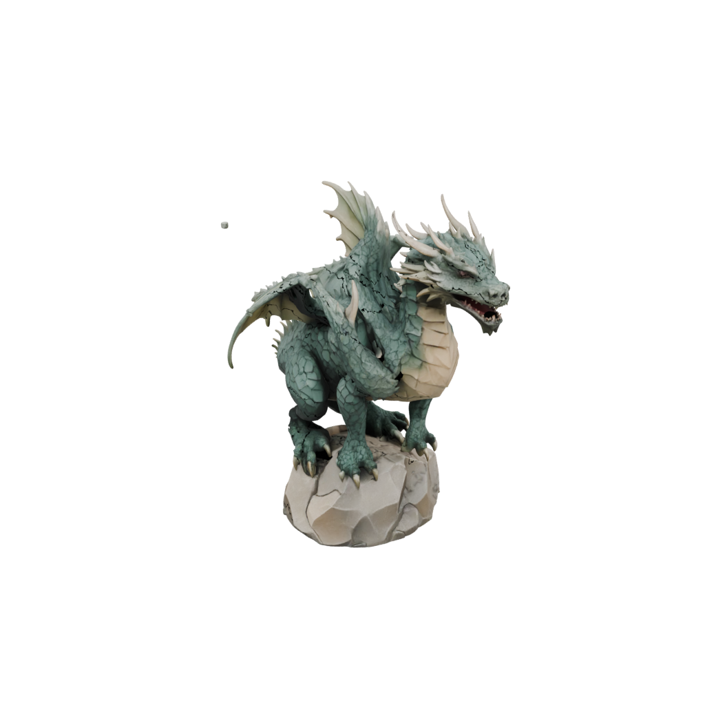 Low-Poly Bust Ancient Dragon Perched On Rocks
