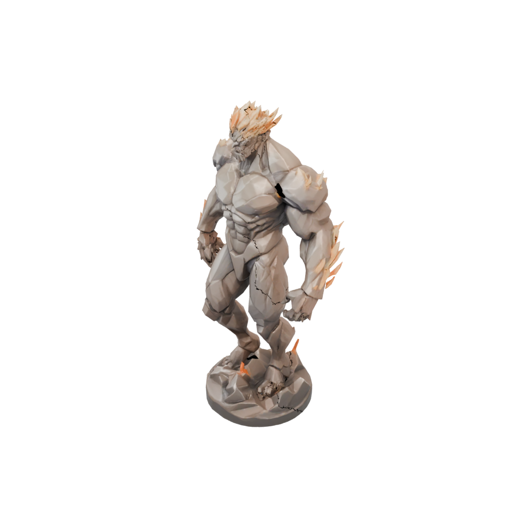 Low-Poly Bust Fire Elemental Titan — fantasy figurines 3D print model, STL