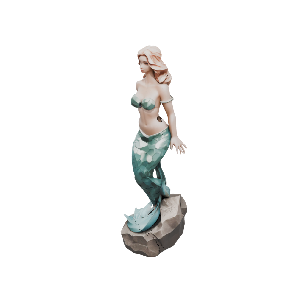 Low-Poly Bust Mermaid On A Rock — fantasy figurines 3D print model, STL