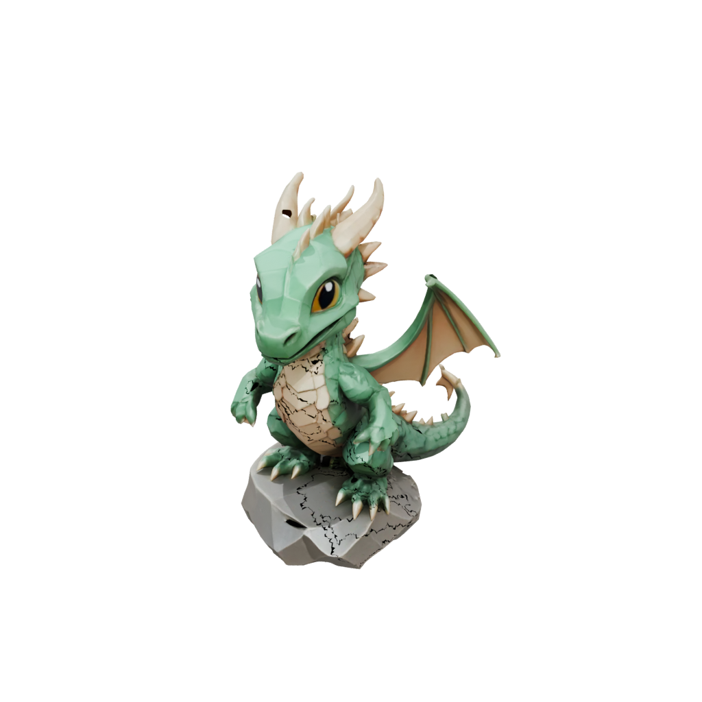 Low-Poly Chibi Ancient Dragon Perched On Rocks