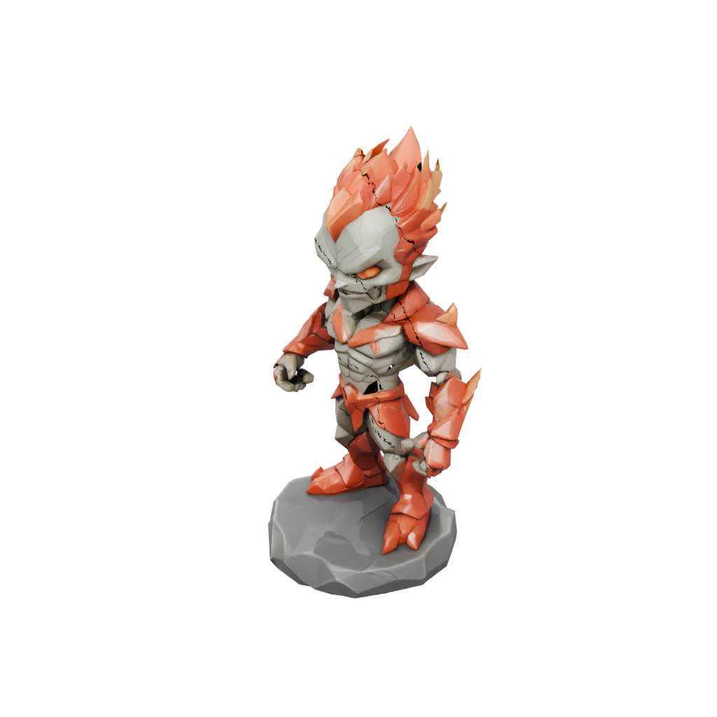 Low-Poly Chibi Fire Elemental Titan