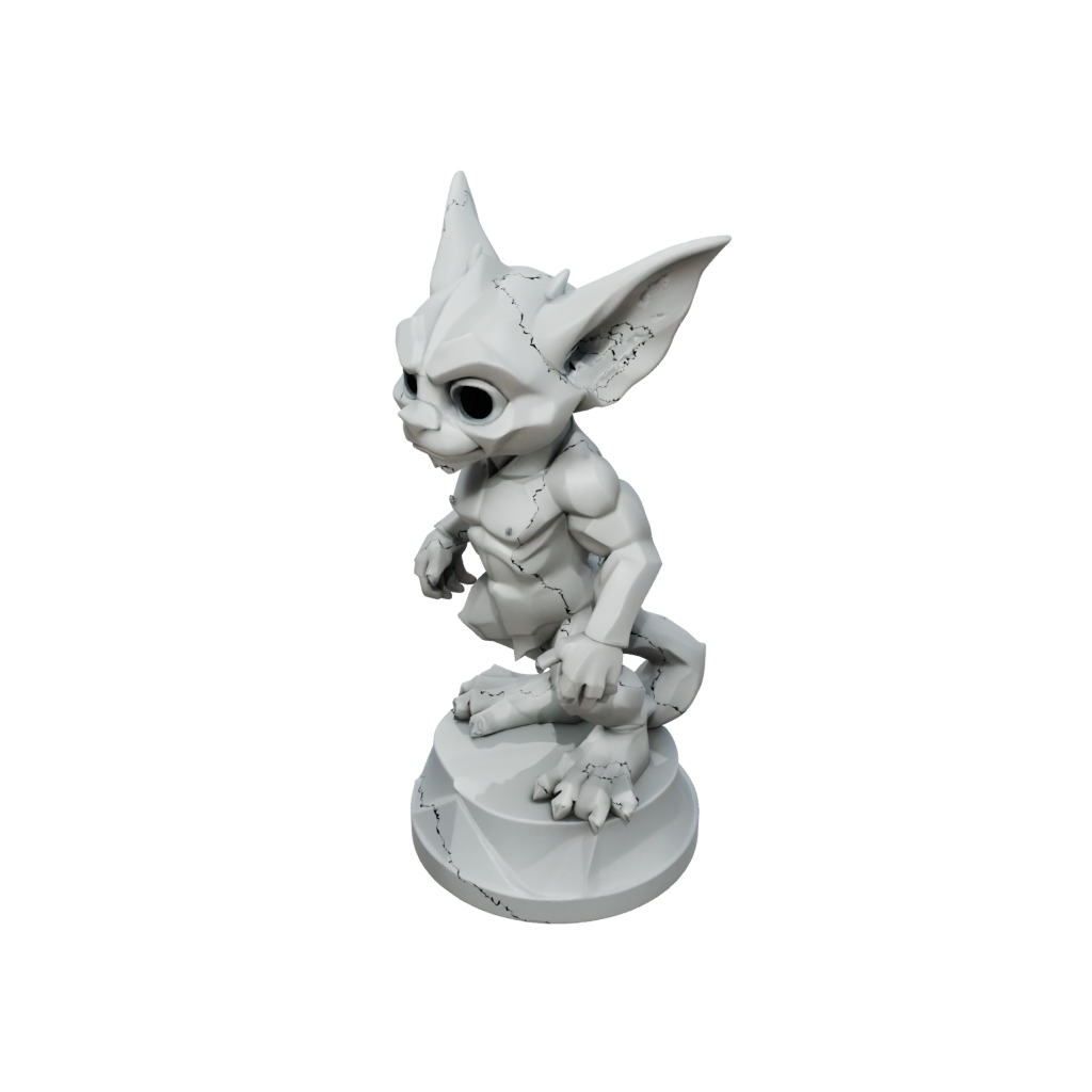 Low-Poly Chibi Gargoyle On Pedestal