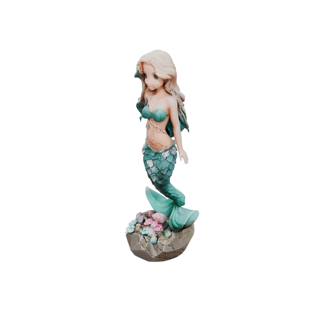 Low-Poly Chibi Mermaid On A Rock