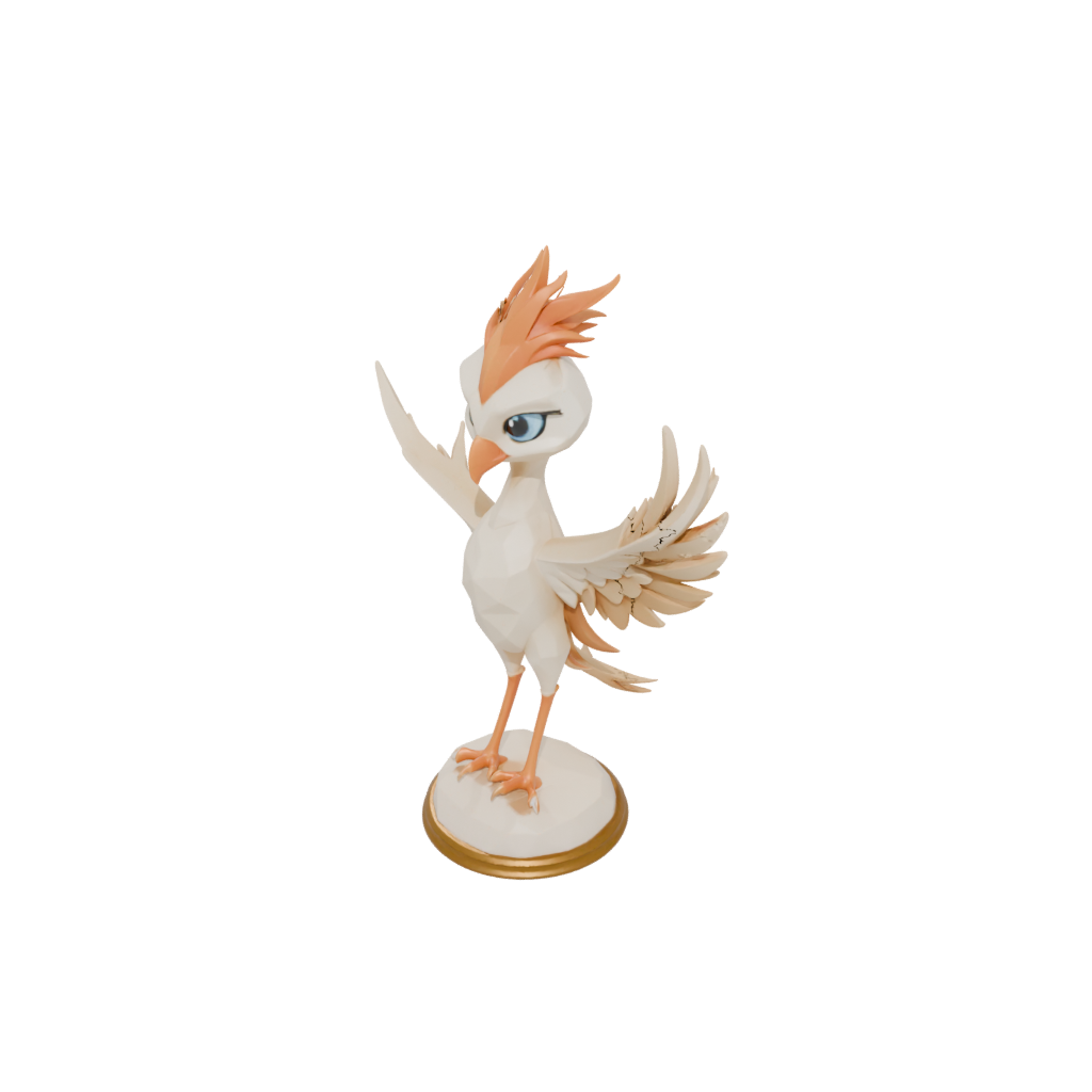 Low-Poly Chibi Phoenix Rising Sculpture