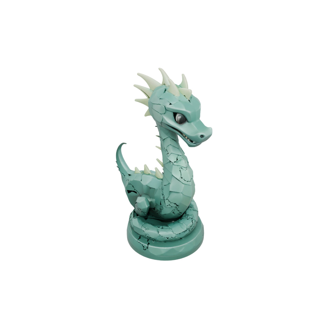 Low-Poly Chibi Sea Serpent Coiled Upright
