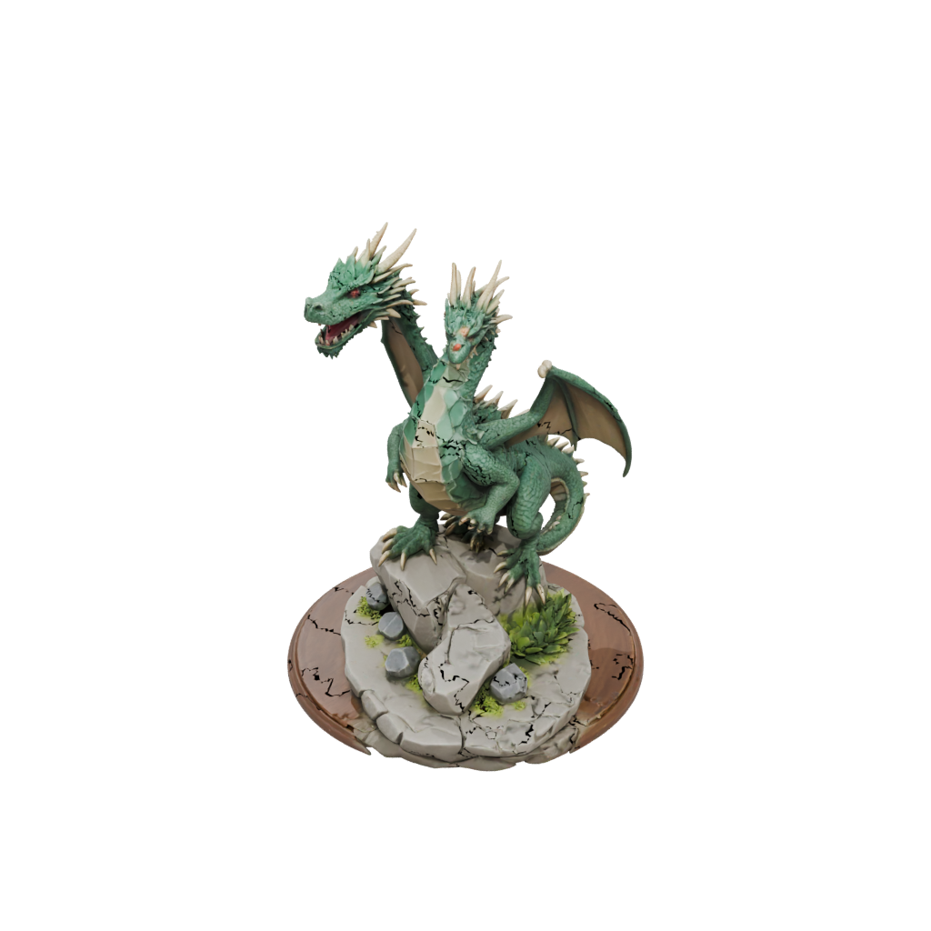 Low-Poly Scene Ancient Dragon Perched On Rocks