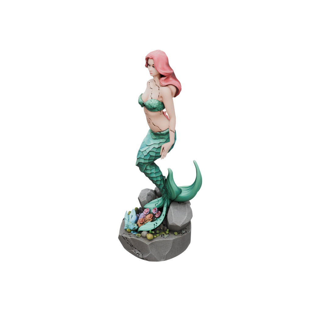 Low-Poly Scene Mermaid On A Rock