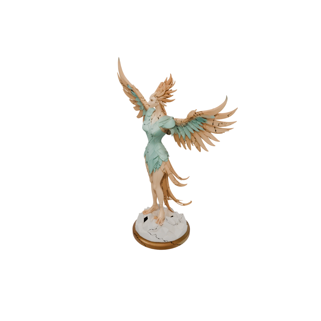 Low-Poly Scene Phoenix Rising Sculpture