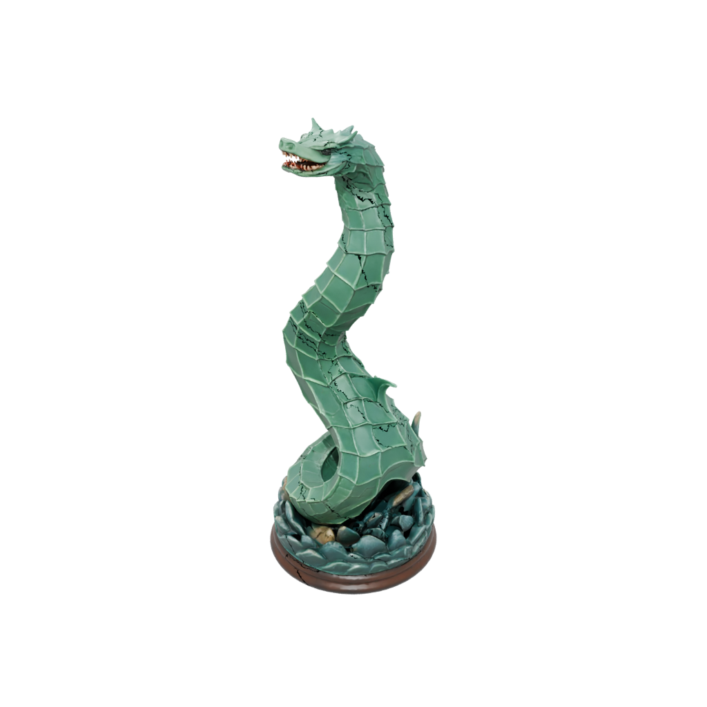 Low-Poly Scene Sea Serpent Coiled Upright