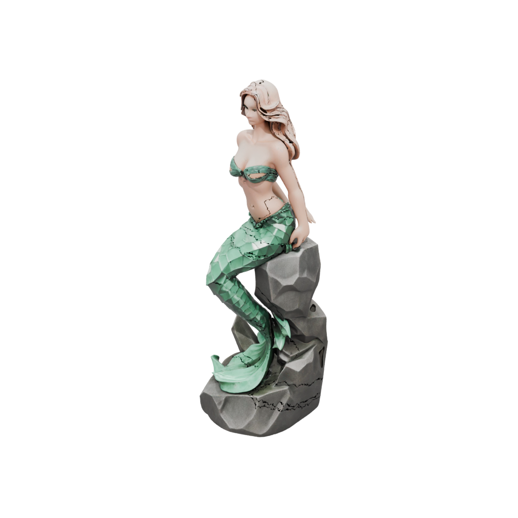 Low-Poly Mermaid On A Rock