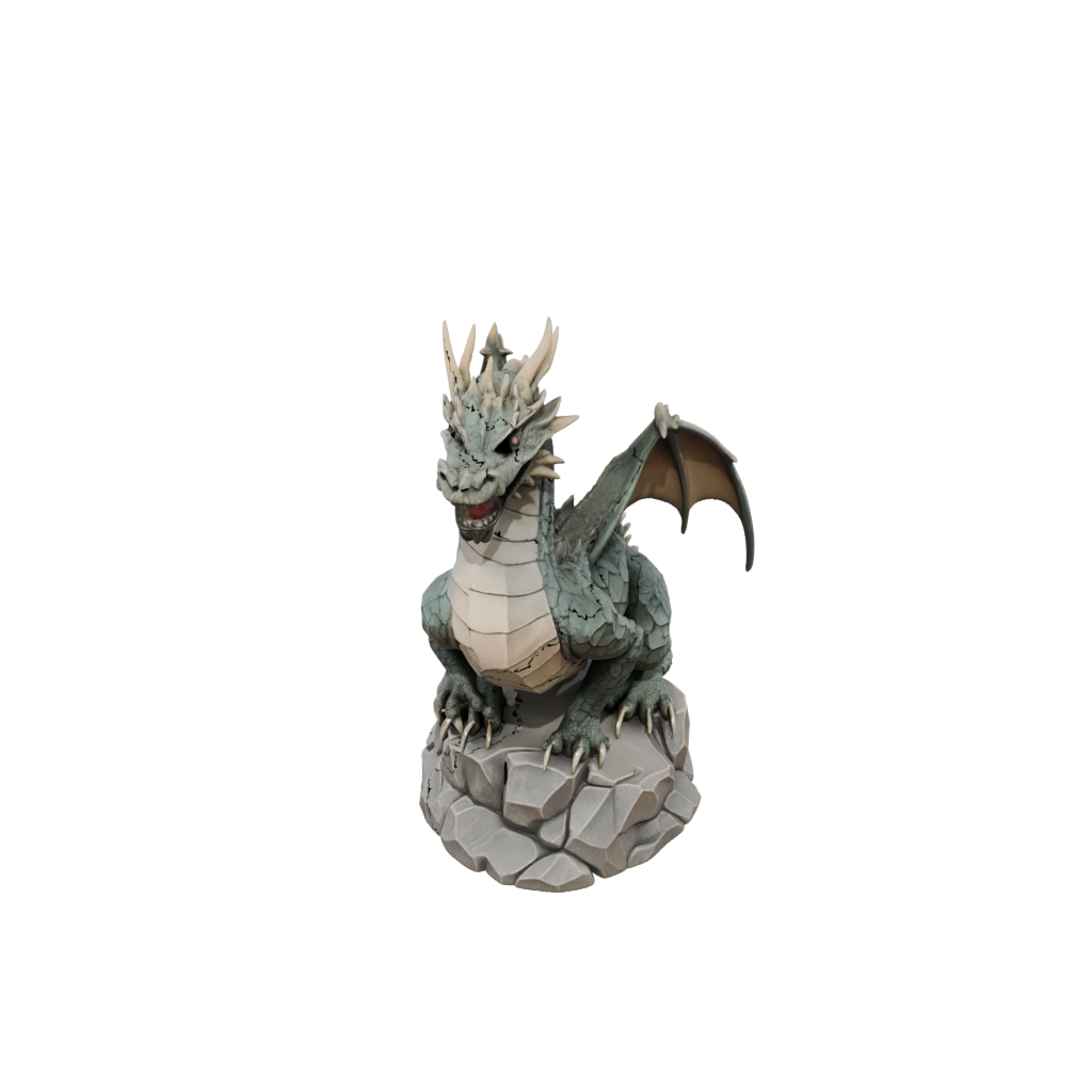 Low-Poly Relief Ancient Dragon Perched On Rocks