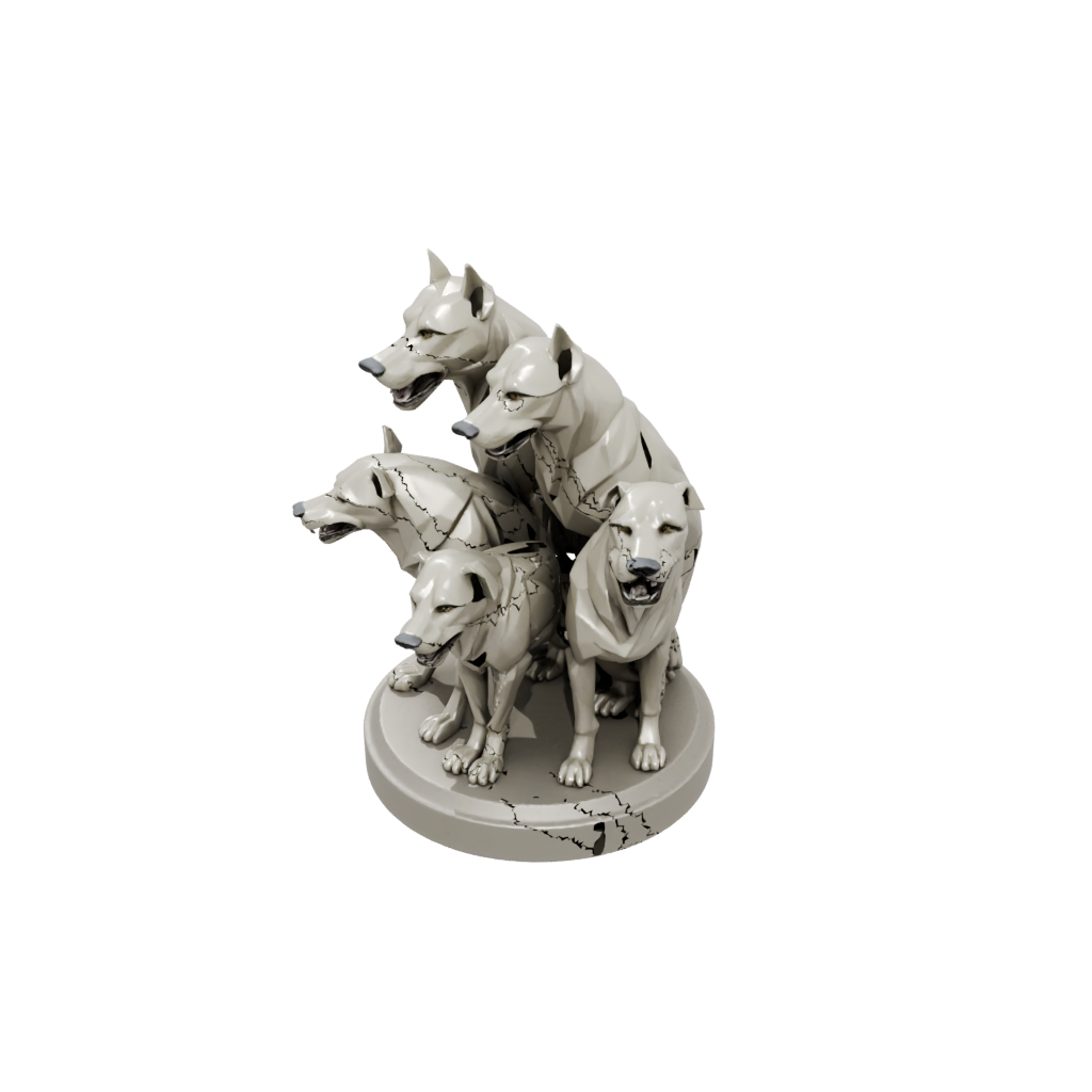 Low-Poly Relief Cerberus Three-Headed Hound