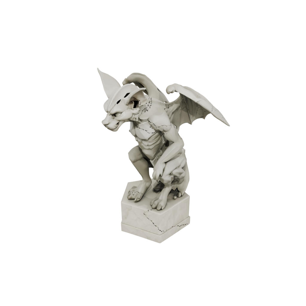 Low-Poly Relief Gargoyle On Pedestal