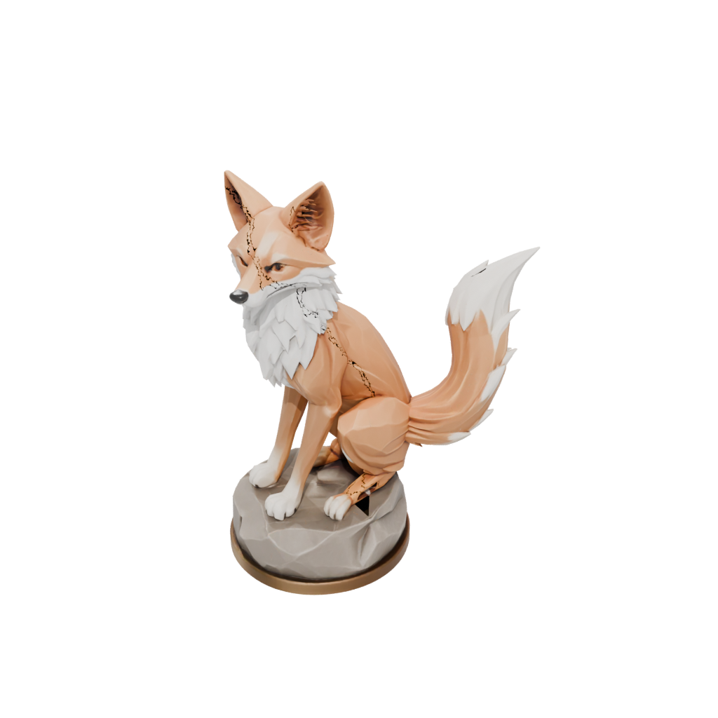 Low-Poly Relief Kitsune Nine-Tail Fox