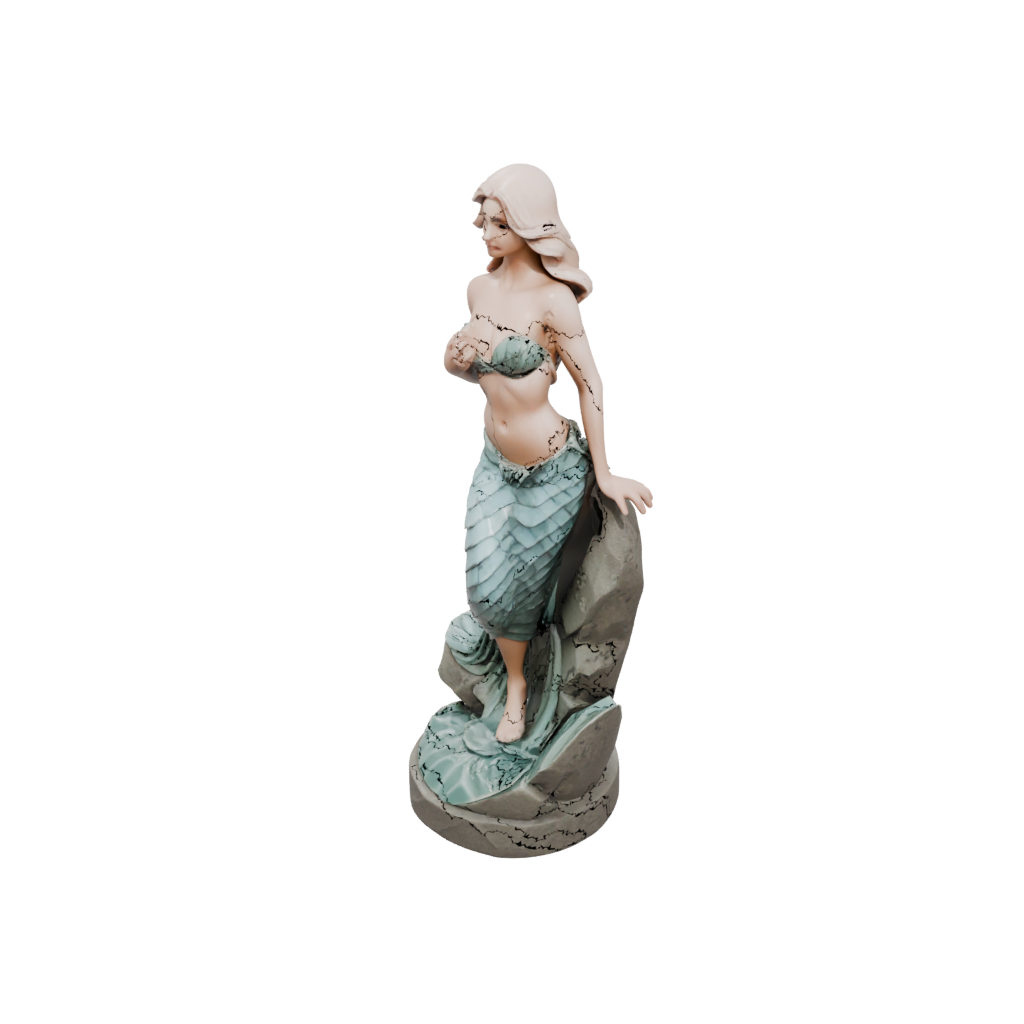 Low-Poly Relief Mermaid On A Rock