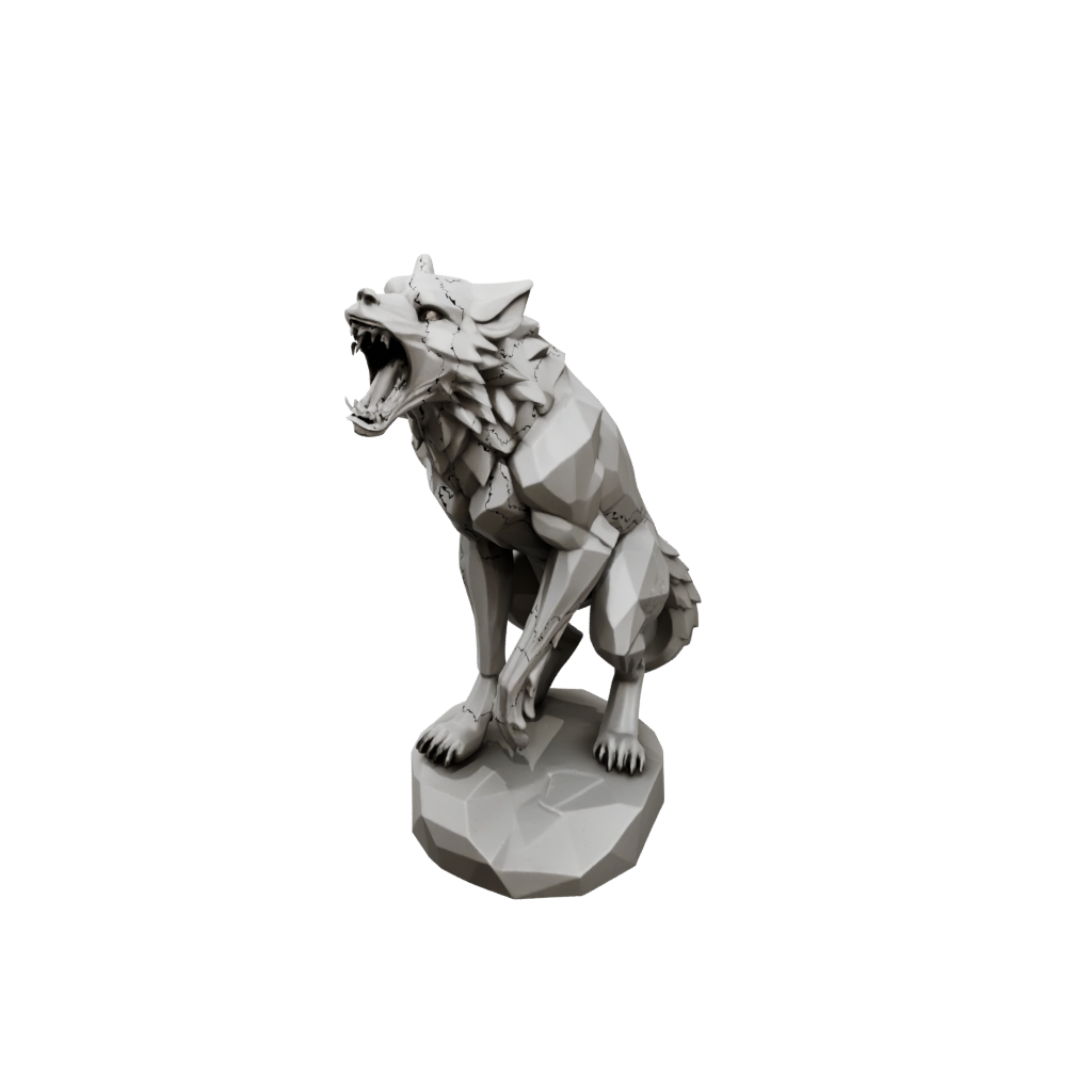 Low-Poly Relief Werewolf Mid-Howl