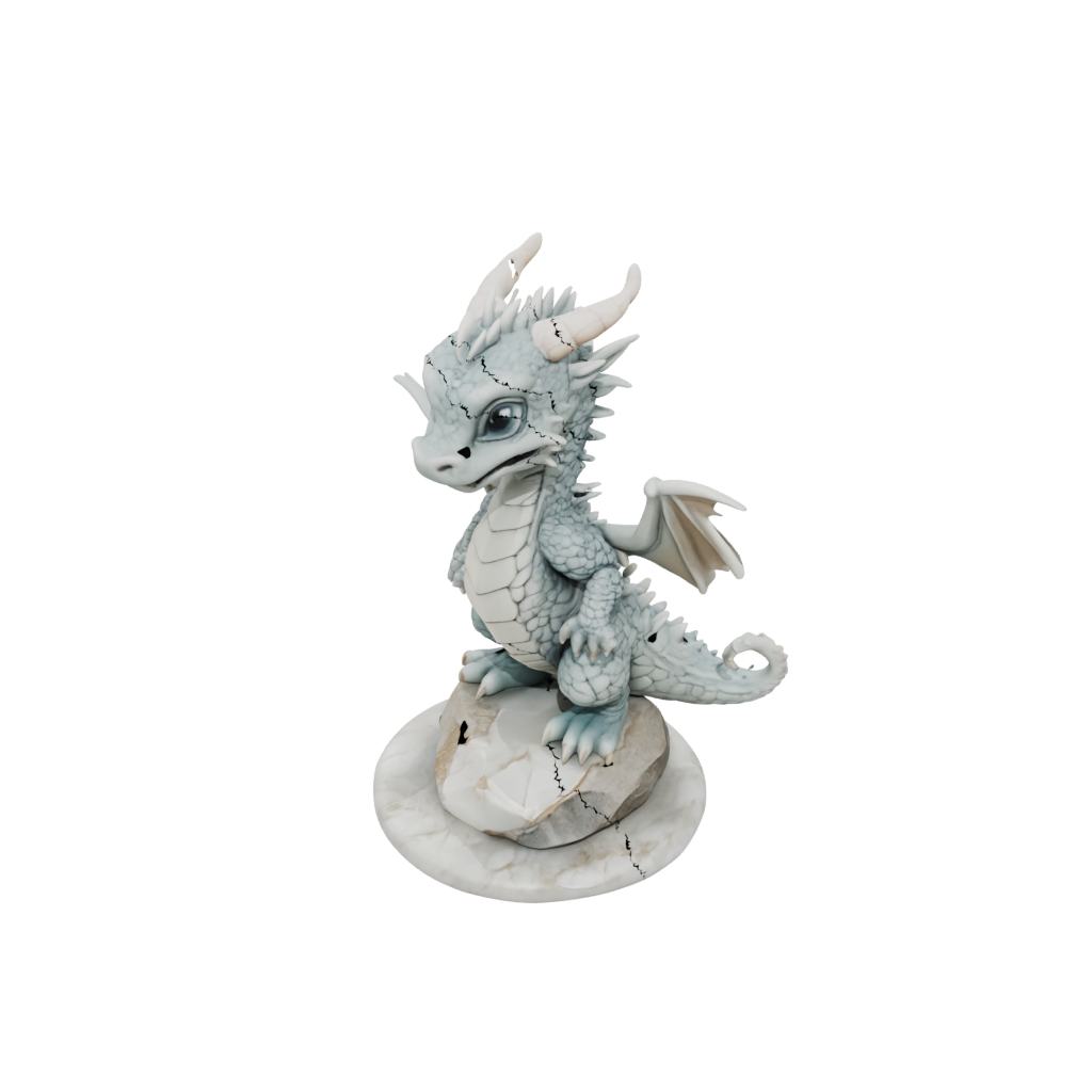 Marble Chibi Ancient Dragon Perched On Rocks
