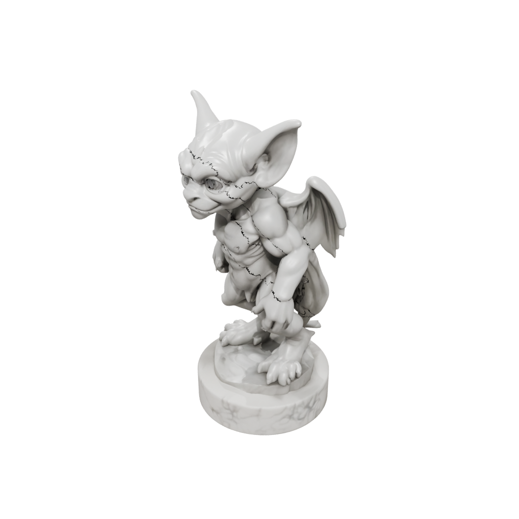 Marble Chibi Gargoyle On Pedestal