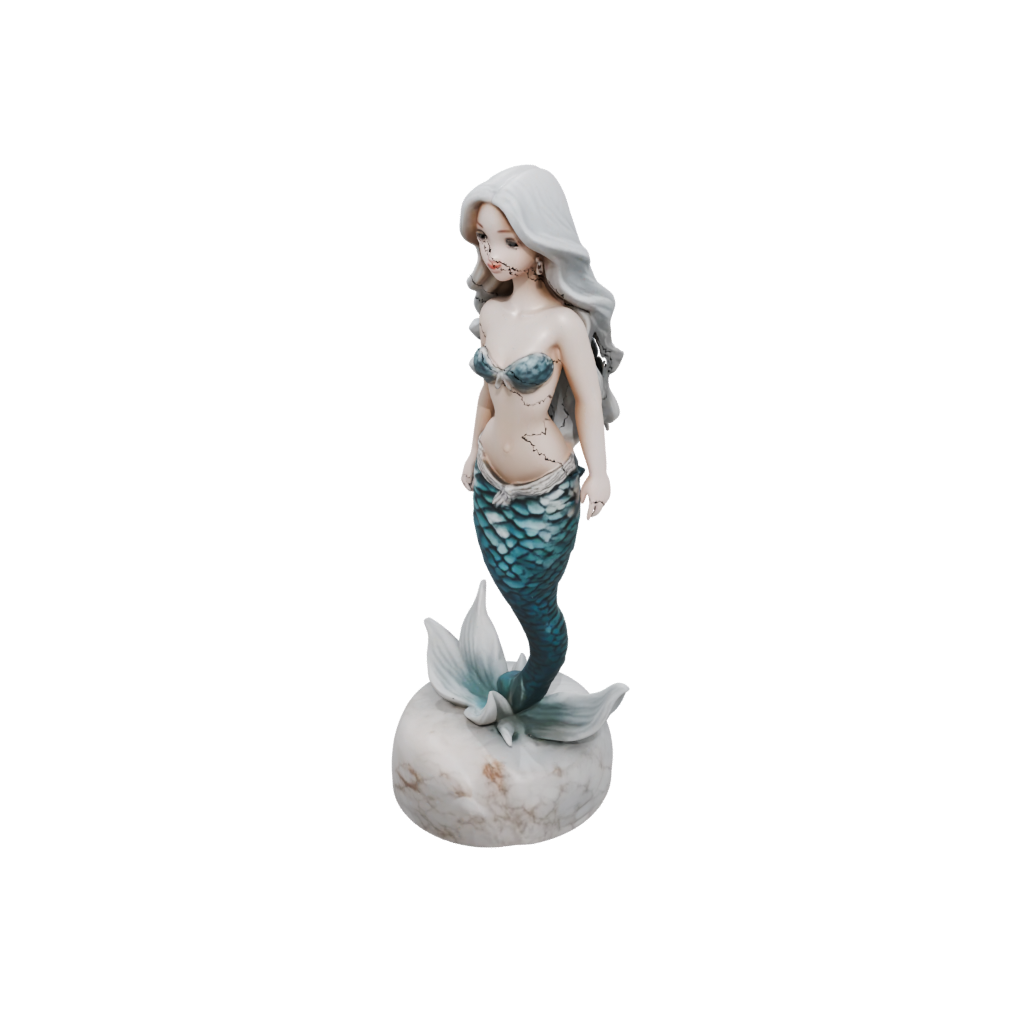Marble Chibi Mermaid On A Rock