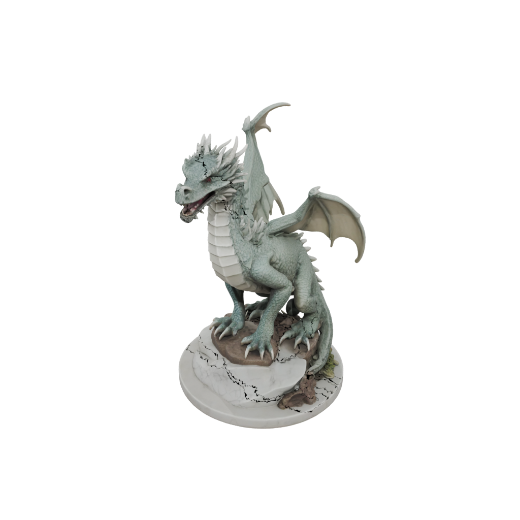 Marble Scene Ancient Dragon Perched On Rocks