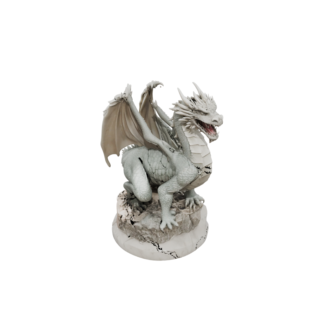 Marble Ancient Dragon Perched On Rocks
