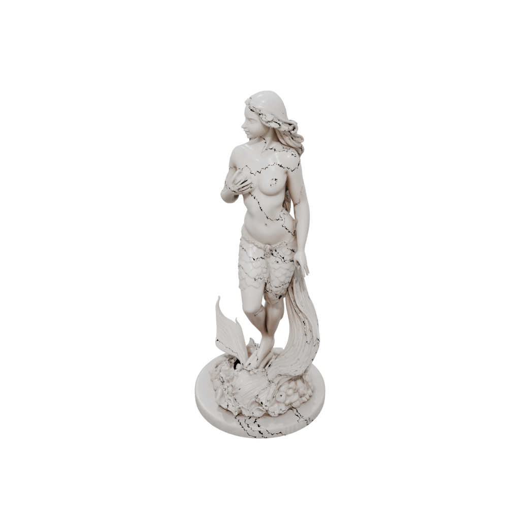 Marble Relief Mermaid On A Rock