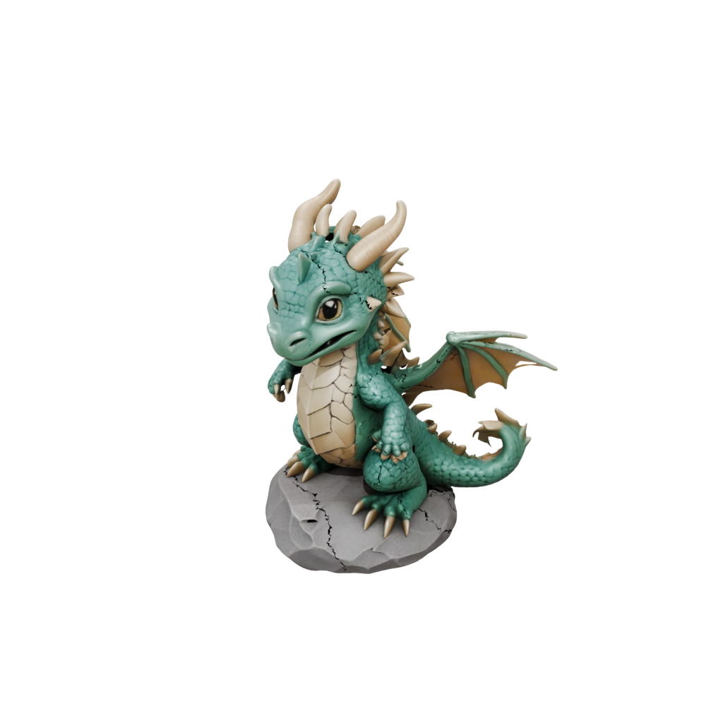 Mini Chibi Ancient Dragon Perched On Rocks