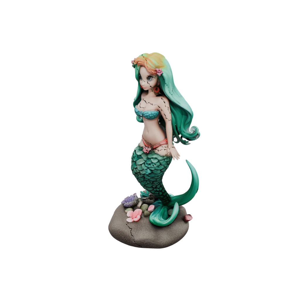 Mini Chibi Mermaid On A Rock