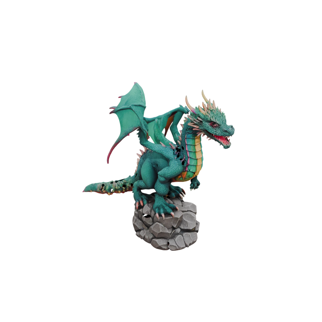 Neon Bust Ancient Dragon Perched On Rocks