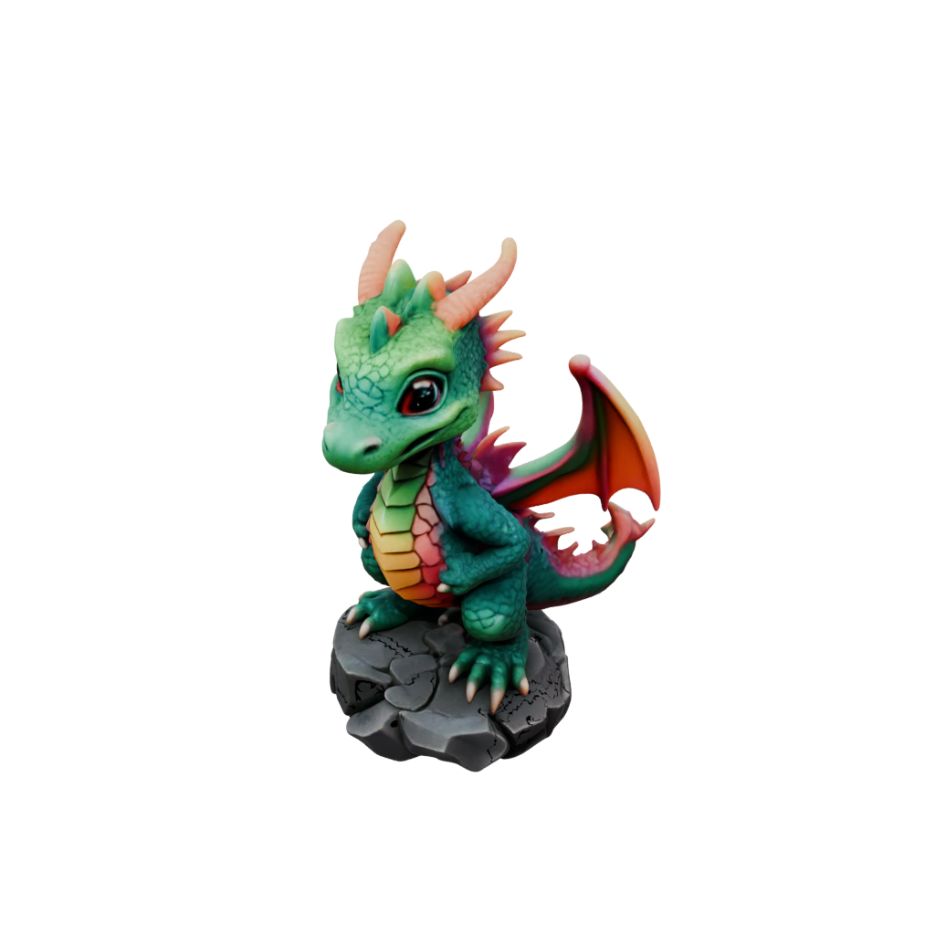 Neon Chibi Ancient Dragon Perched On Rocks