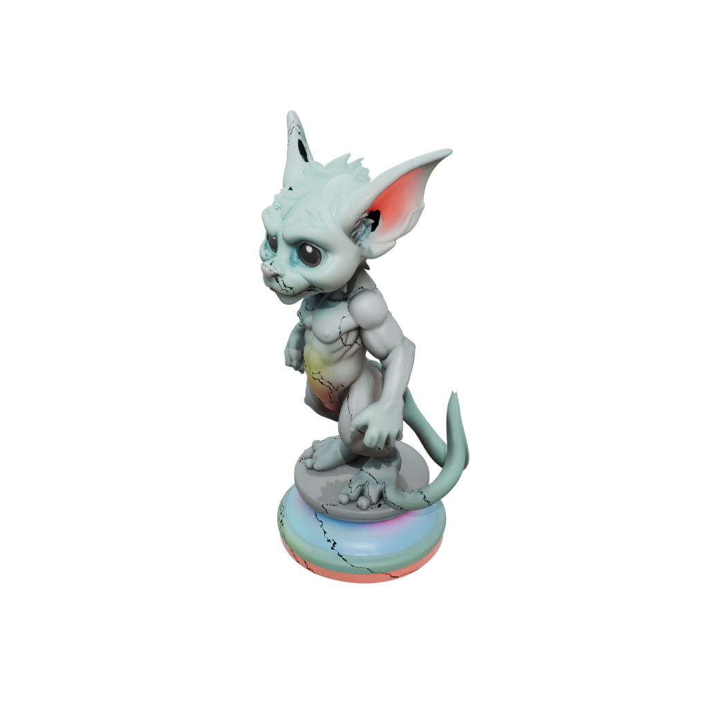 Neon Chibi Gargoyle On Pedestal