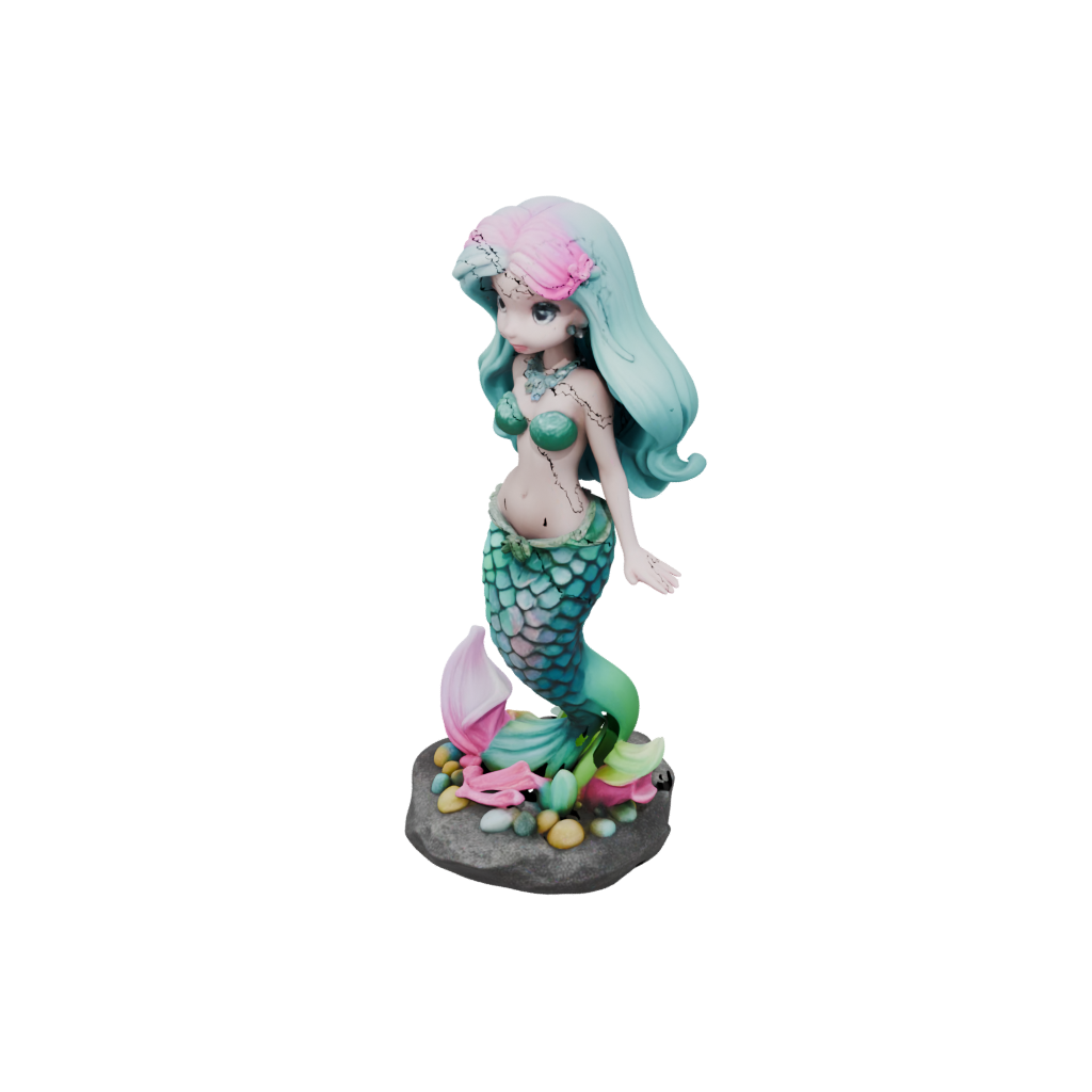 Neon Chibi Mermaid On A Rock