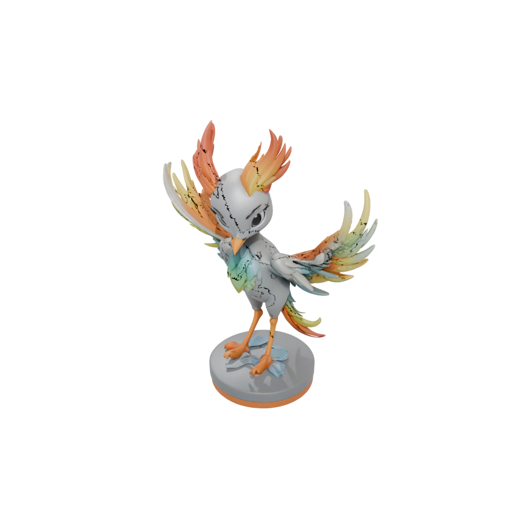 Neon Chibi Phoenix Rising Sculpture