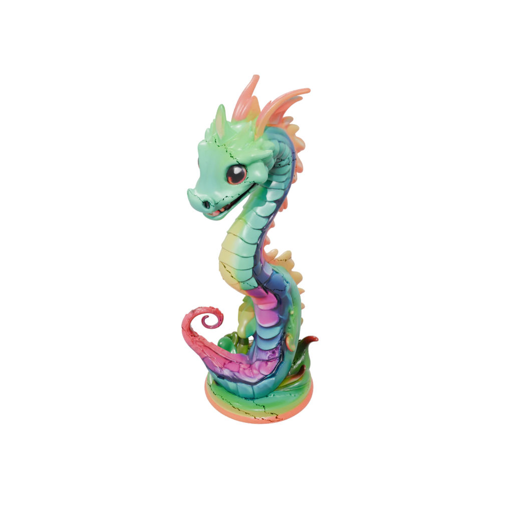 Neon Chibi Sea Serpent Coiled Upright