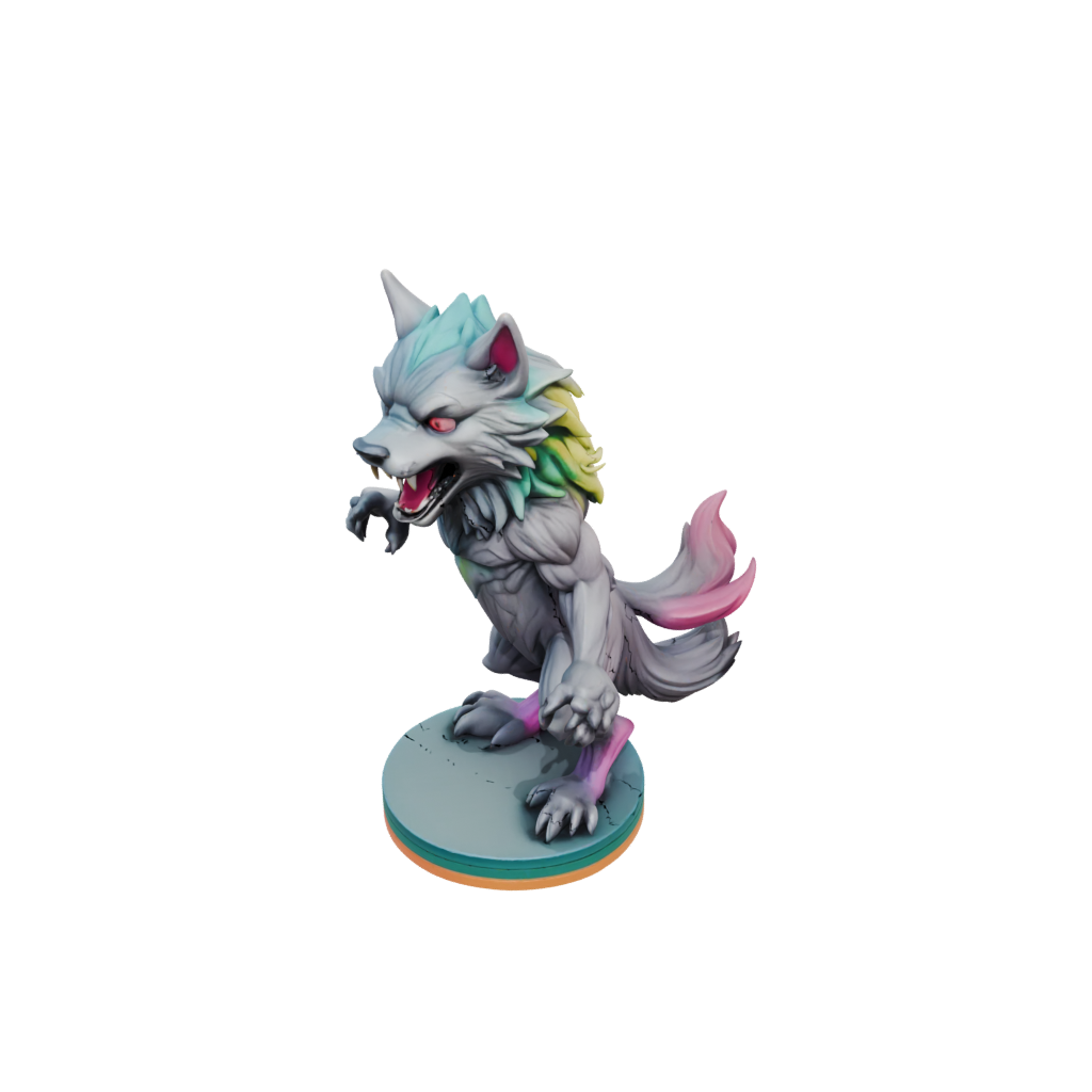 Neon Chibi Werewolf Mid-Howl