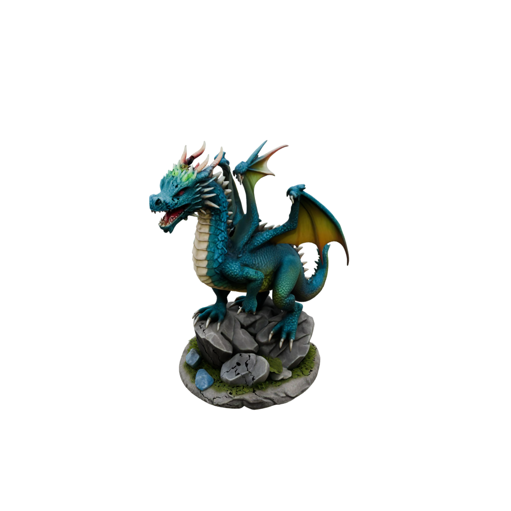 Neon Ancient Dragon Perched On Rocks
