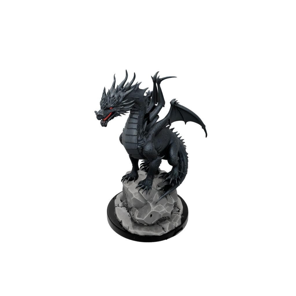Obsidian Bust Ancient Dragon Perched On Rocks