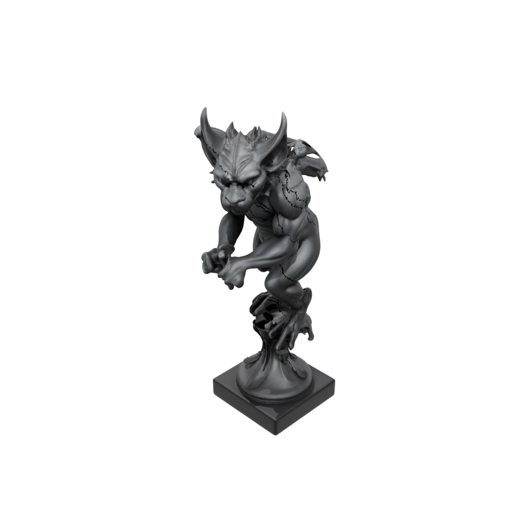 Obsidian Bust Gargoyle On Pedestal