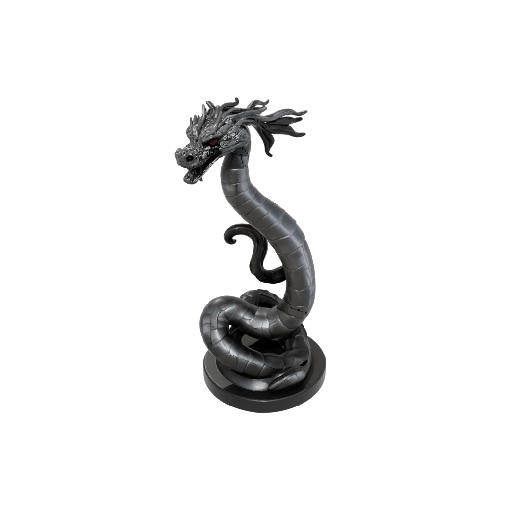 Obsidian Bust Sea Serpent Coiled Upright