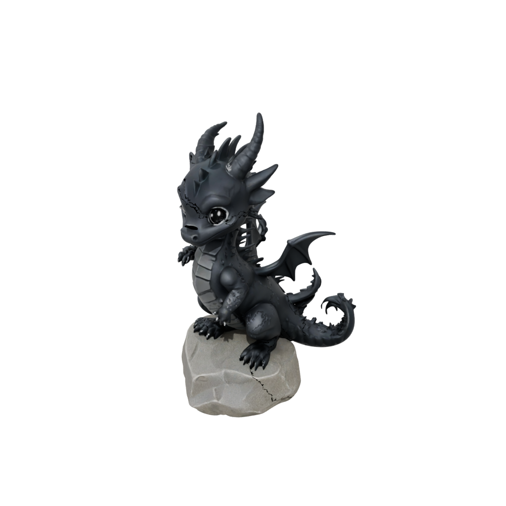 Obsidian Chibi Ancient Dragon Perched On Rocks