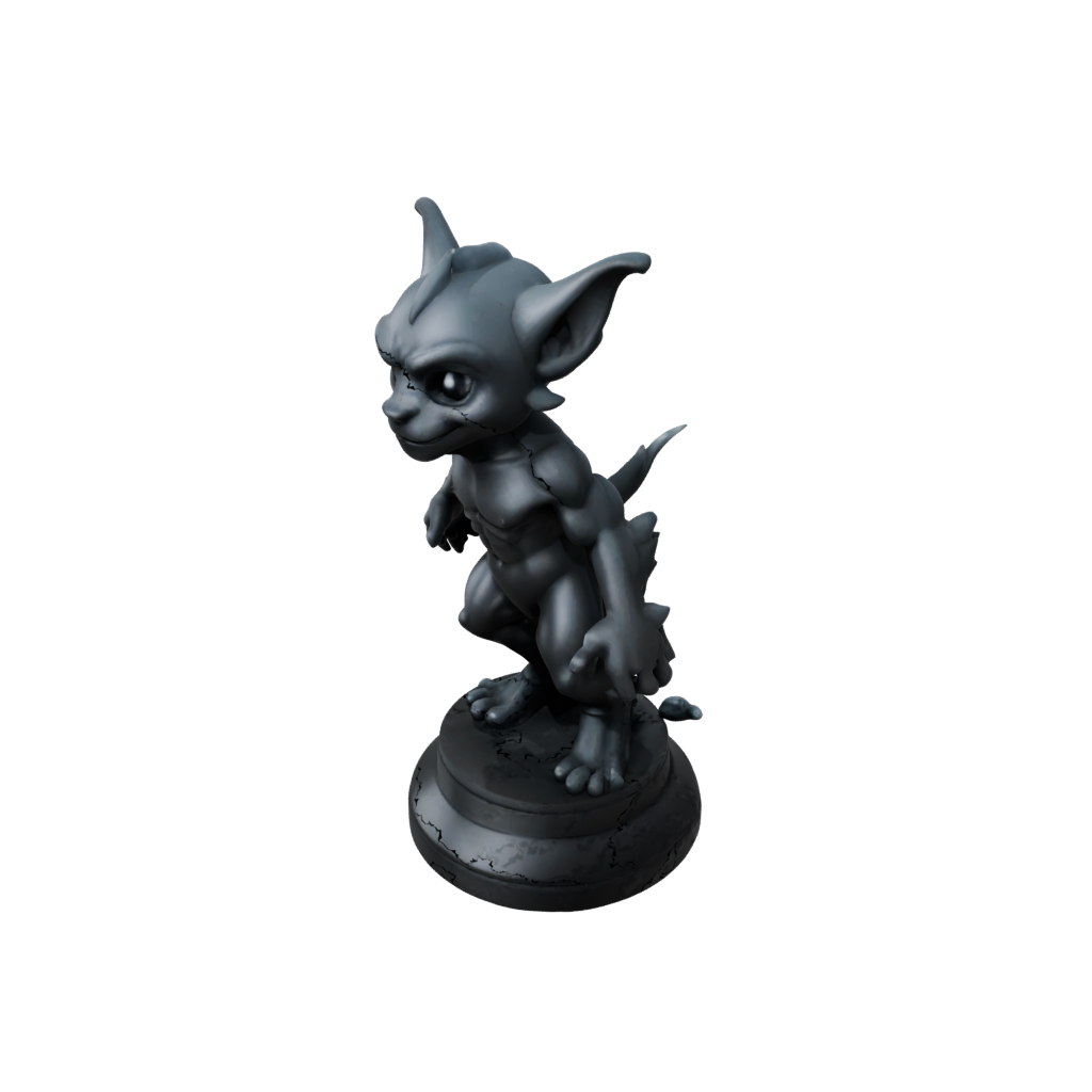 Obsidian Chibi Gargoyle On Pedestal