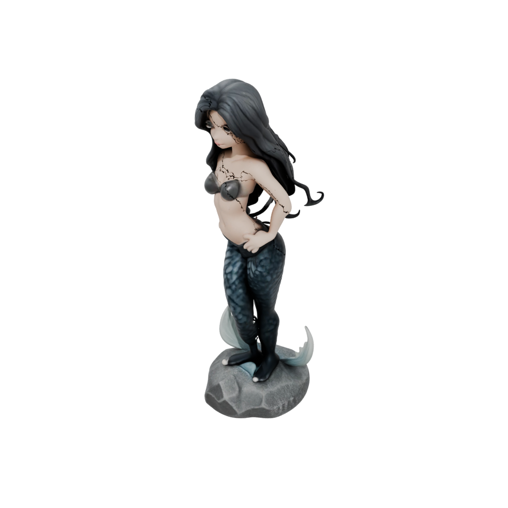 Obsidian Chibi Mermaid On A Rock