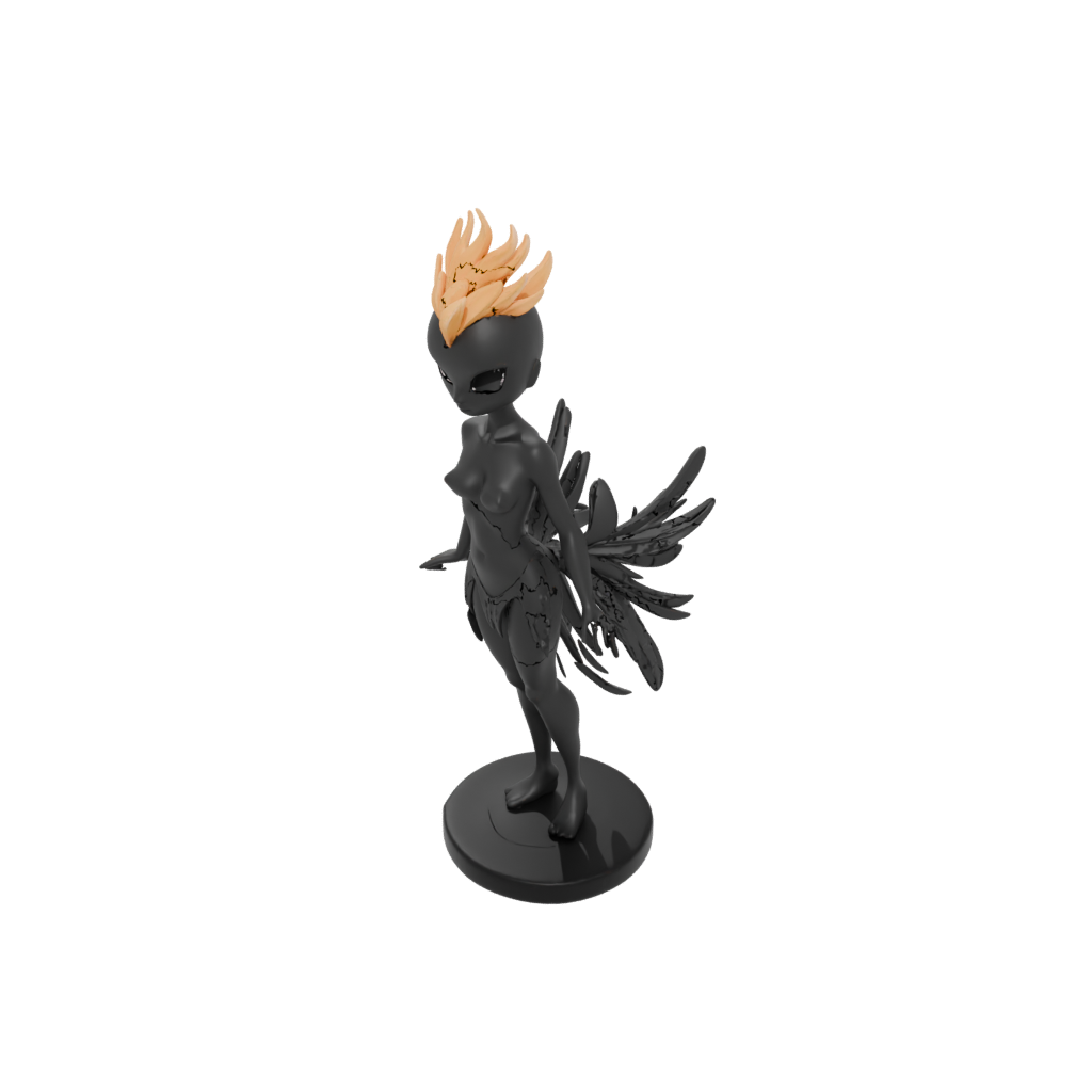 Obsidian Chibi Phoenix Rising Sculpture
