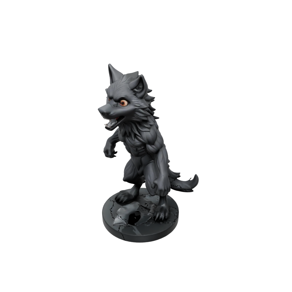 Obsidian Chibi Werewolf Mid-Howl