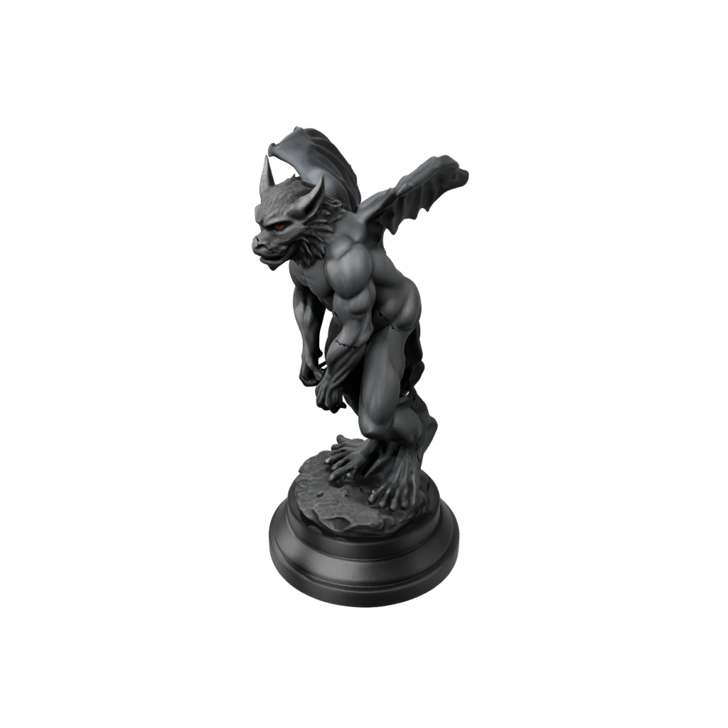 Obsidian Scene Gargoyle On Pedestal
