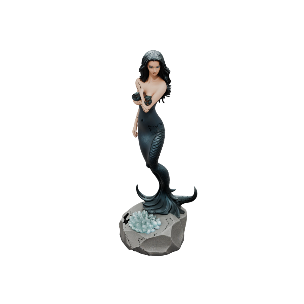 Obsidian Scene Mermaid On A Rock