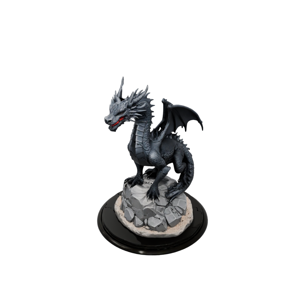 Obsidian Ancient Dragon Perched On Rocks