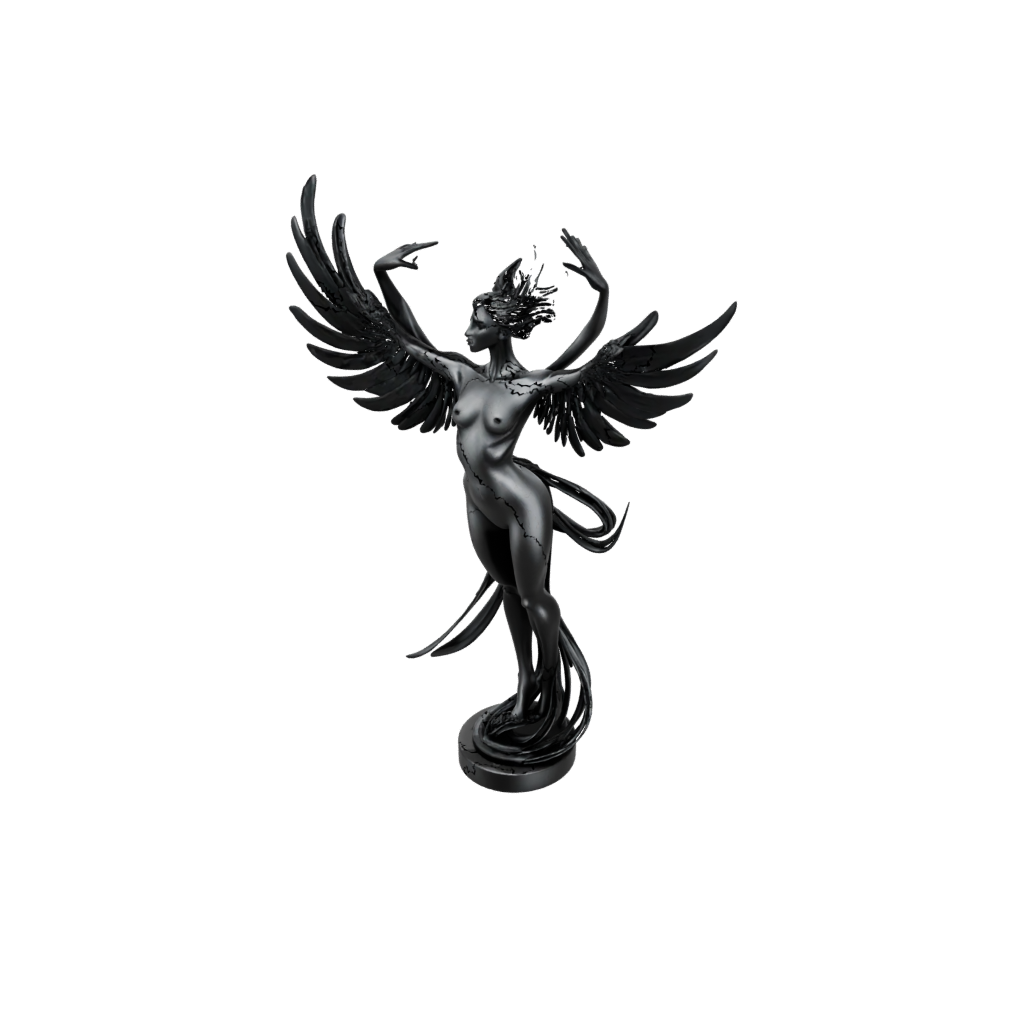 Obsidian Phoenix Rising Sculpture