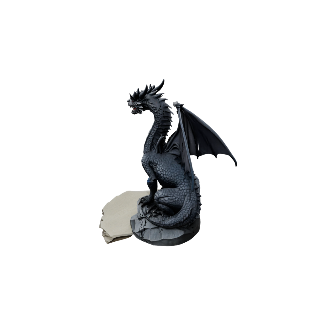 Obsidian Relief Ancient Dragon Perched On Rocks