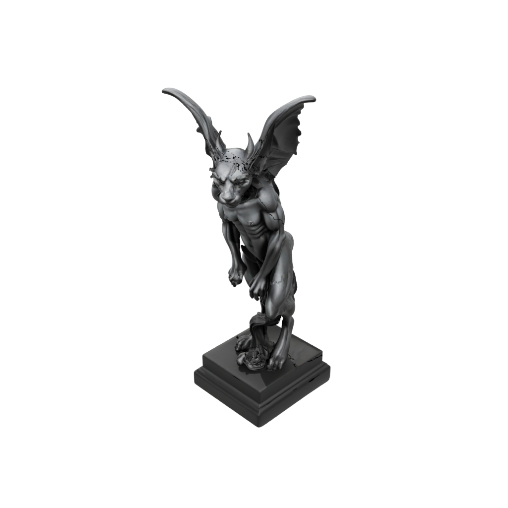Obsidian Relief Gargoyle On Pedestal